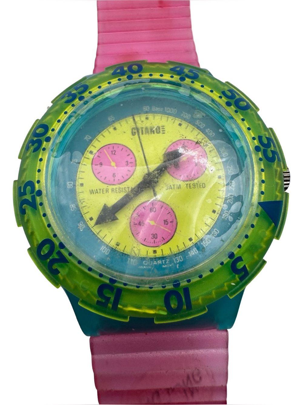 Vintage Gitano Neon Chronograph Watch 90s Y2K Pink Green Japan Mvt Working